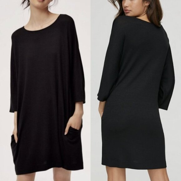 WILFRED FREE ARITZIA Cober T-Shirt Dress Black Knit Relaxed Fit Mini Shift Dress - Picture 1 of 16